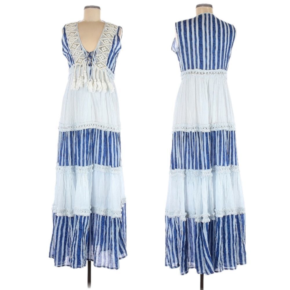 NIKKI D'OGGI Boho Tassel Tiered Maxi Dress L
